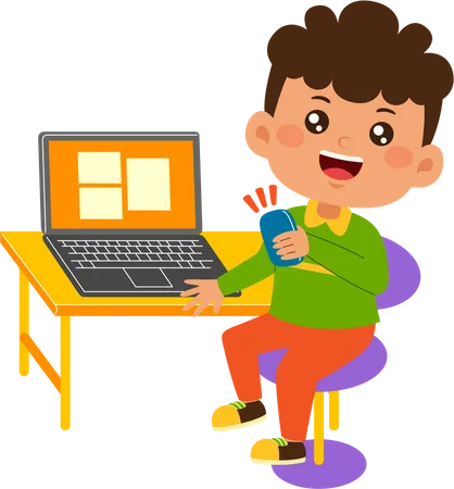 Little kid boy use laptop  Illustration
