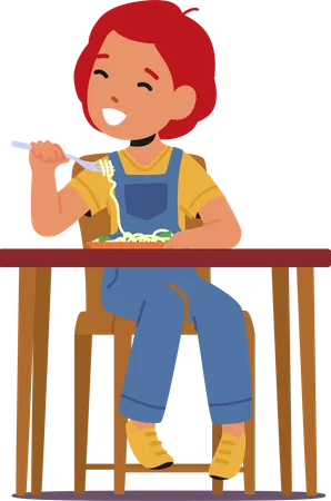 Little kid enjoying tasty food  Illustration