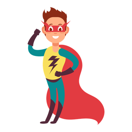 Little kid enjoys superhero costume  Ilustración
