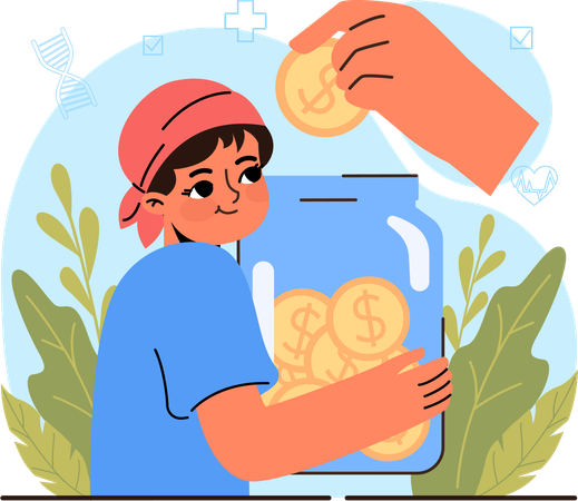 Little kid getting donation for cancer  イラスト