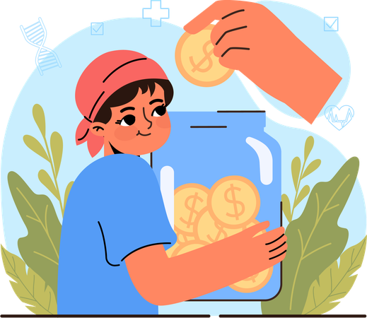 Little kid getting donation for cancer  Illustration