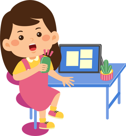 Little kid girl use graphic tablet  Illustration