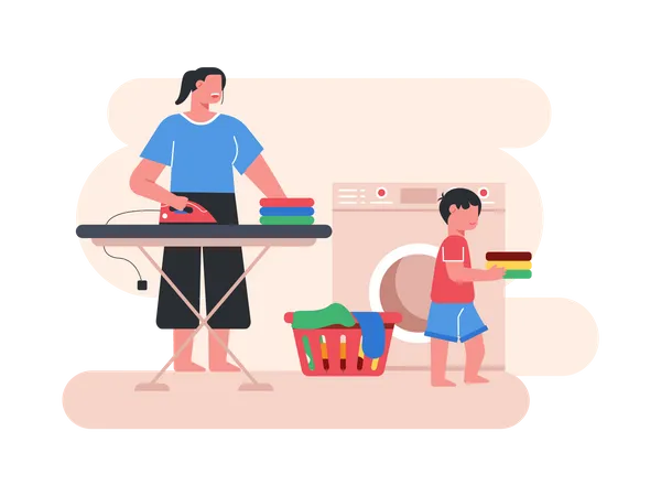 Little kid helping mother  Illustration