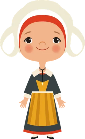 Little Kid In Nationalities Dress  Illustration