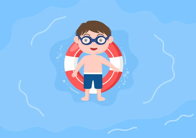 Little kid in the swimming pool  Illustration