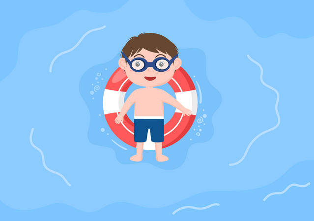 Little kid in the swimming pool  Illustration