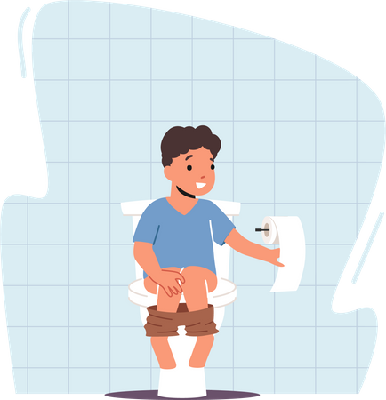 Little Kid Pooping Sitting at Toilet Bowl Illustration