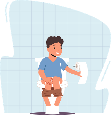 Little Kid Pooping Sitting at Toilet Bowl  Illustration