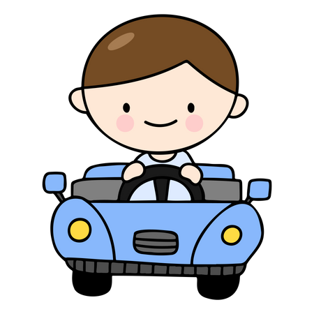 Little kid riding toy car Illustration