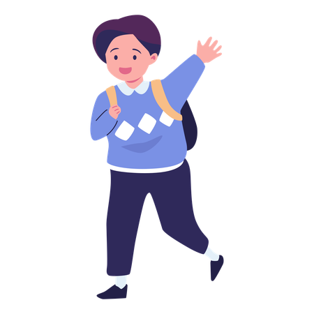 Little Kid Waving Hand While Carrying Bag  Illustration