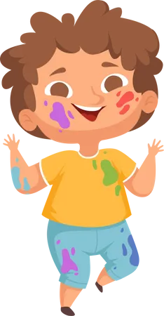 Little kid with painting stains on body Illustration