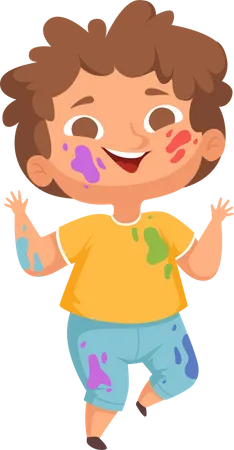 Little kid with painting stains on body  Illustration