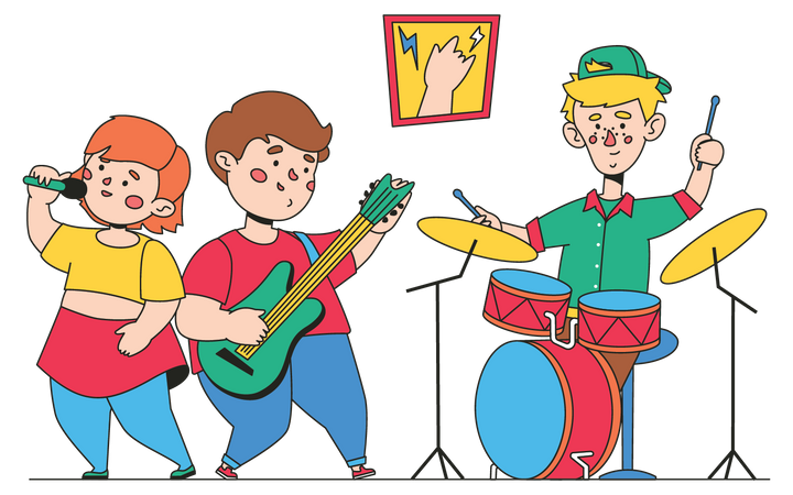 Little kids band performing Illustration