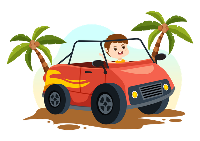 Little Kids Driving Off Road Vehicle  Illustration