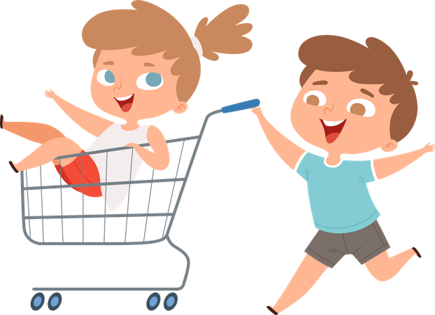 Little Kids enjoying in shopping market  Illustration