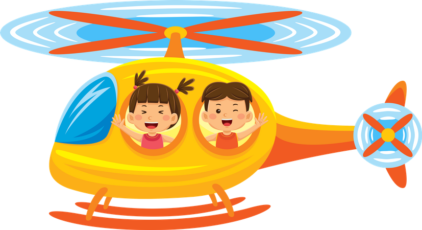 Little Kids Having Fun On A Helicopter  Illustration