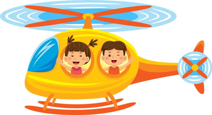 Little Kids Having Fun On A Helicopter  Illustration