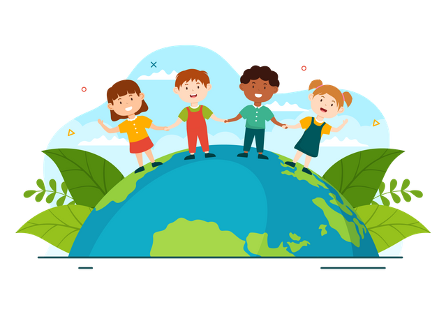 Little kids holding hands and standing together  Illustration