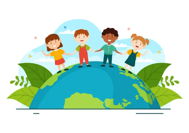 Little kids holding hands and standing together  Illustration