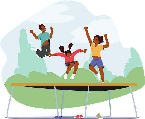 Little Kids Jumping On Trampoline  Illustration