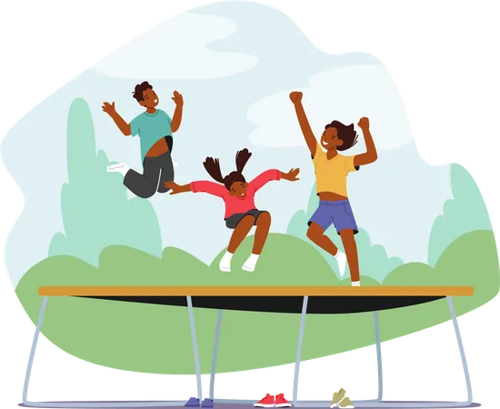 Little Kids Jumping On Trampoline Illustration