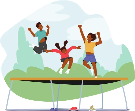 Little Kids Jumping On Trampoline  Illustration