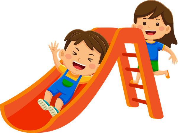 Little Kids Play Slides  Illustration