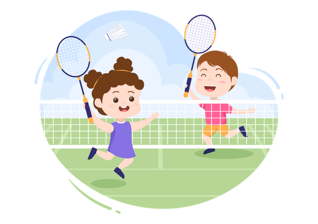 Little kids playing Badminton Illustration