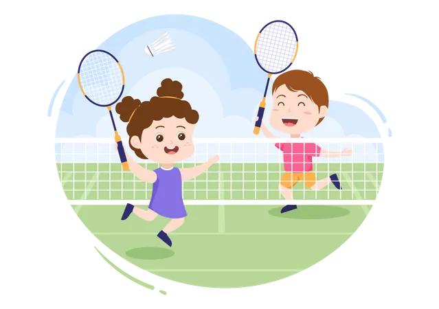 Little kids playing Badminton  Illustration