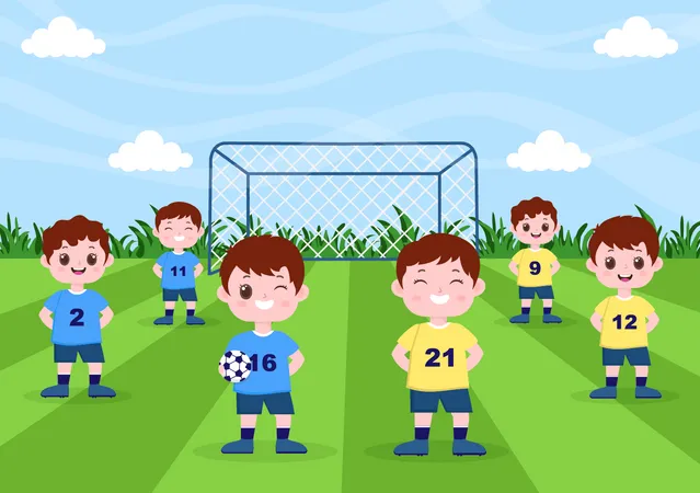 Little kids preparing to play football match  Illustration