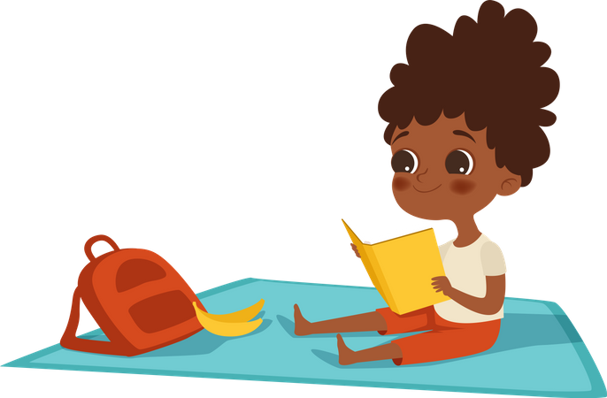 Little kids reading on picnic  Illustration