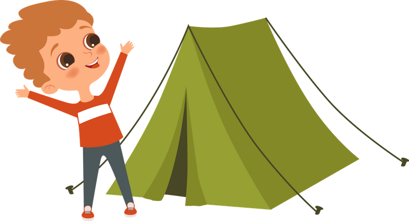 Little kids with camp tent  Illustration