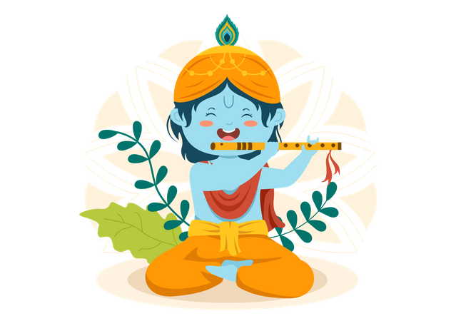 Little Krishna playing flute  Illustration