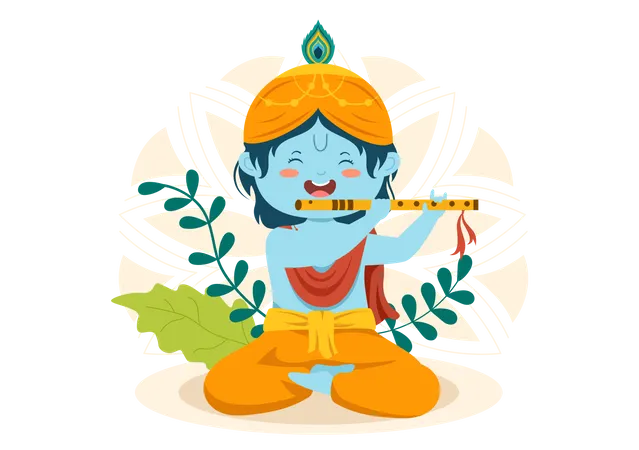 Little Krishna playing flute  Illustration