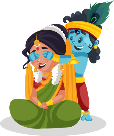 Little krishna playing game with yashoda maa  Illustration