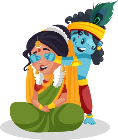 Little krishna playing game with yashoda maa  Illustration