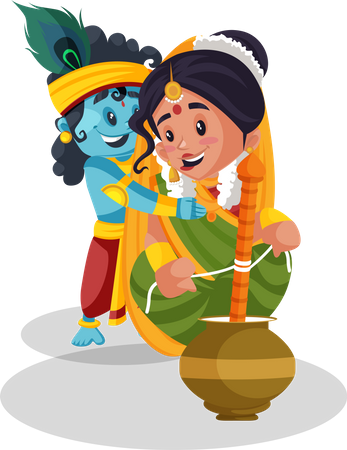 Little krishna teasing yashoda maa  Illustration