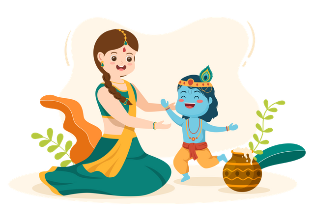 Little Krishna with mother yashoda  Illustration