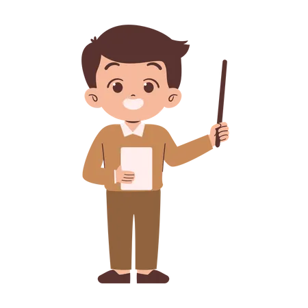 Little Male Teacher with Paper and Stick  Illustration