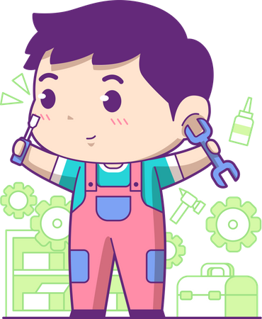 Little mechanic with repair tools  イラスト