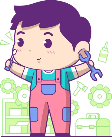 Little mechanic with repair tools  Illustration