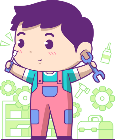 Little mechanic with repair tools  Illustration