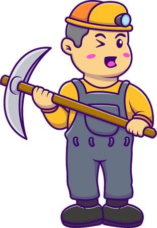 Little miner holding axe  Illustration