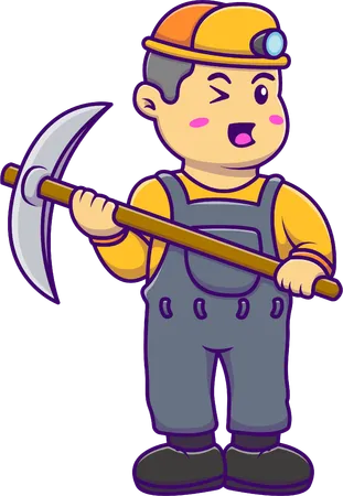 Little miner holding axe  Illustration