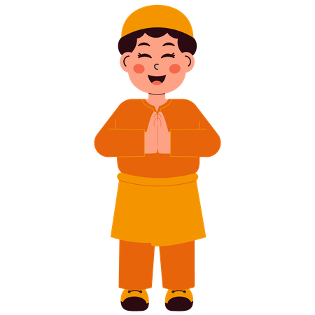 Little Muslim Boy Greeting  Illustration