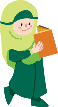 Little Muslim Girl Reading Quran  Illustration