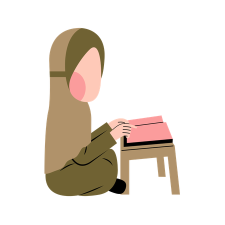 Little Muslim Girl Reading Quran  Illustration