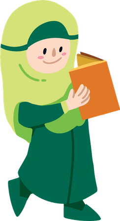 Little Muslim Girl Reading Quran  Illustration