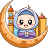 illustrations for muslim girl with moon