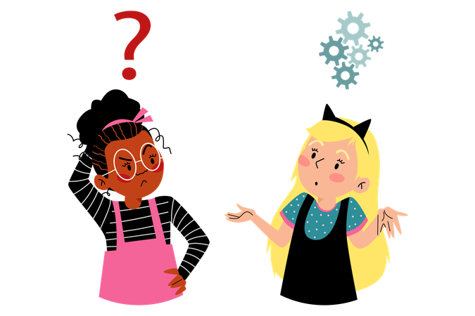 Little pensive girls in doubt and thinking  Illustration